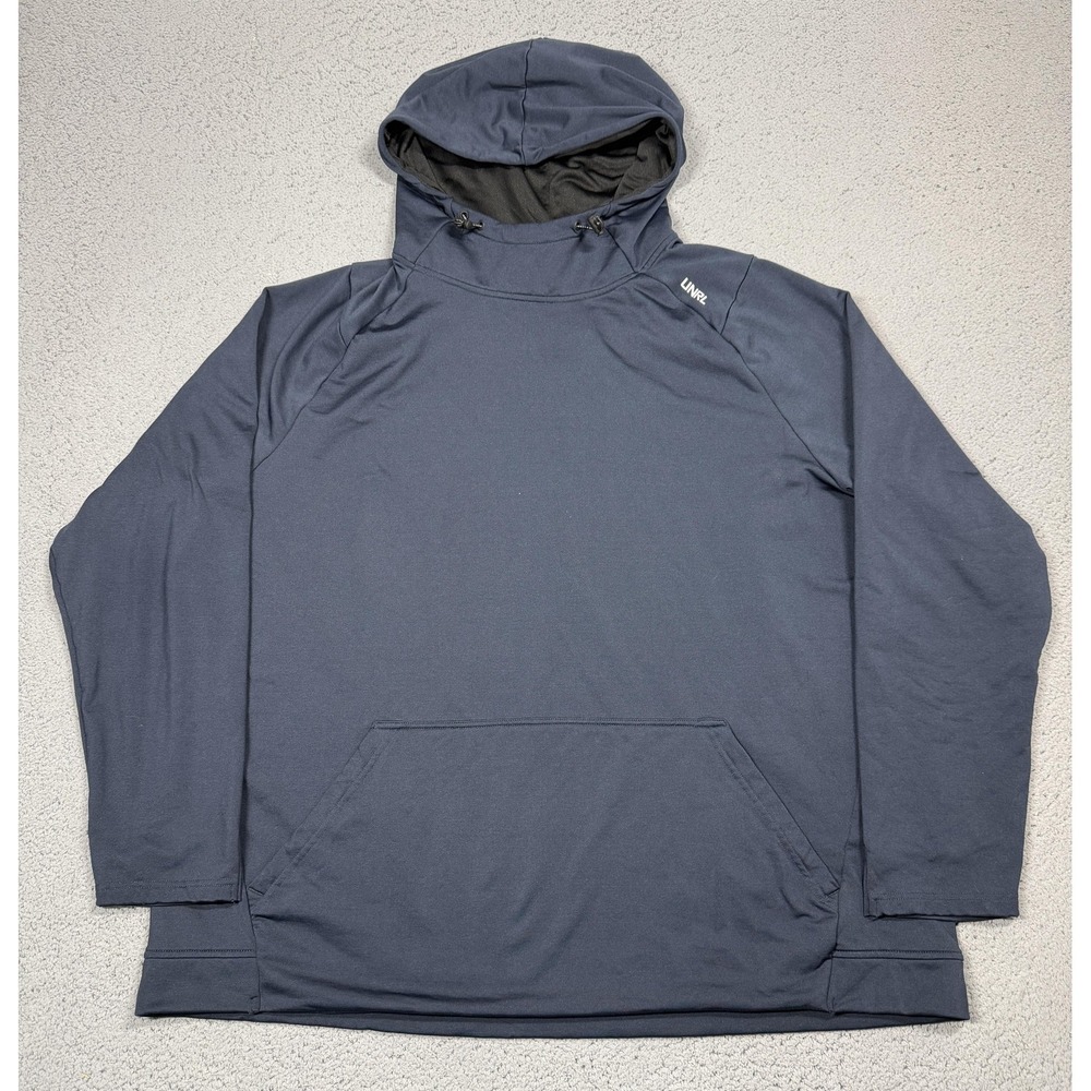 UNRL Hoodie Mens 3XL Blue Fleece Pullover Kangaroo Pocket Logo Stretch Athletic